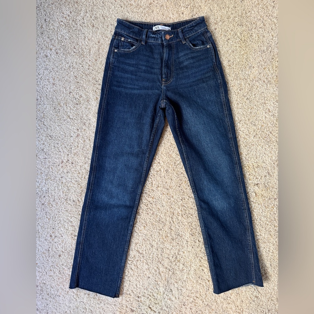 Zara High Rise Z1975 Slim Fit Ankle Blue Denim Jeans